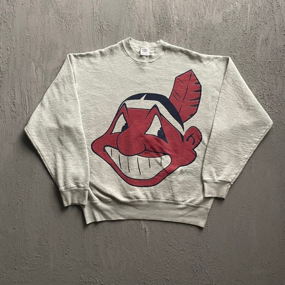 Vintage Cleveland Indians Chief Wahoo Sweatshirt Mens XL Grey 90s BVD